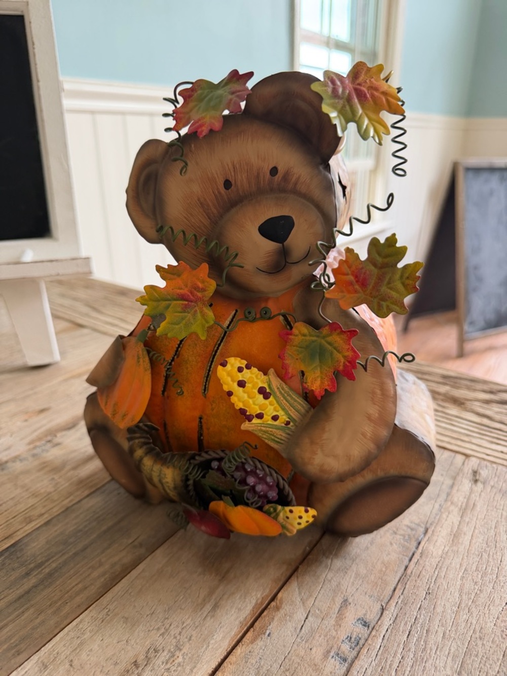 HOME INTERIORS Tin Fall Bear Candleholder